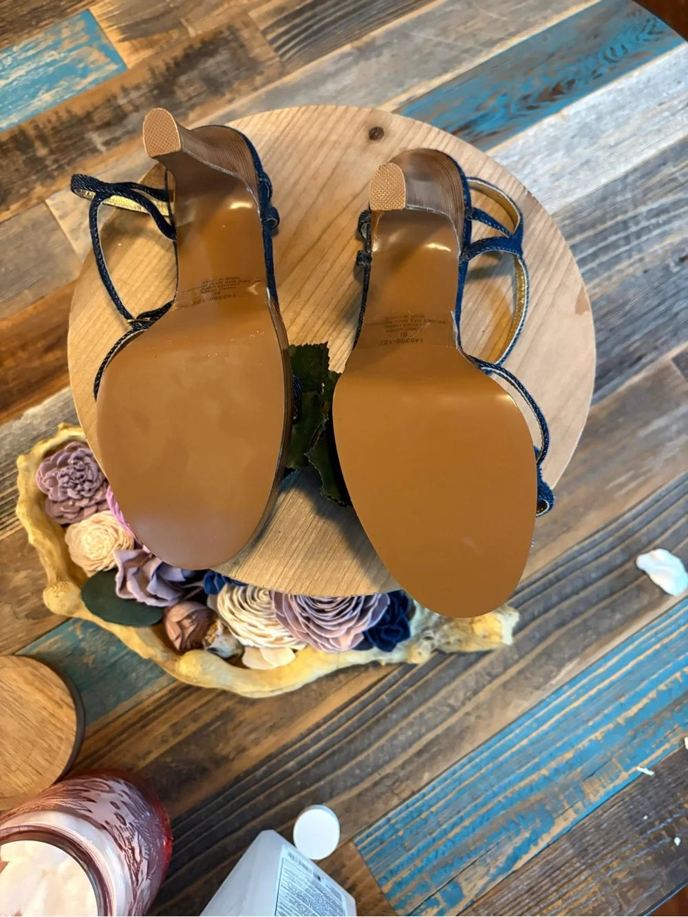 Colin Stuart Y2K Denim Rose Platform Heels Size 6.5